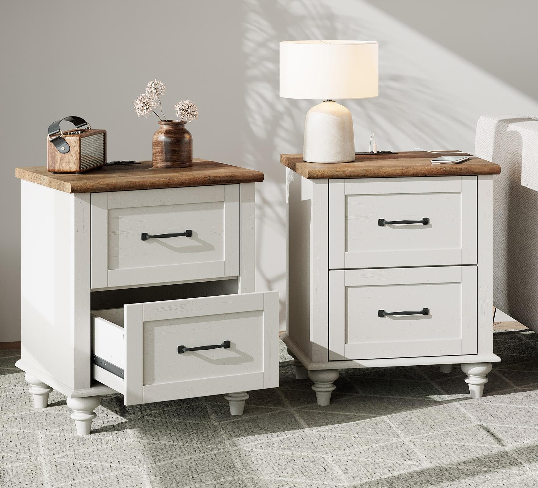 Amazon.com: WAMPAT Set of 2 Night Stands with 2 Drawers, Mid
