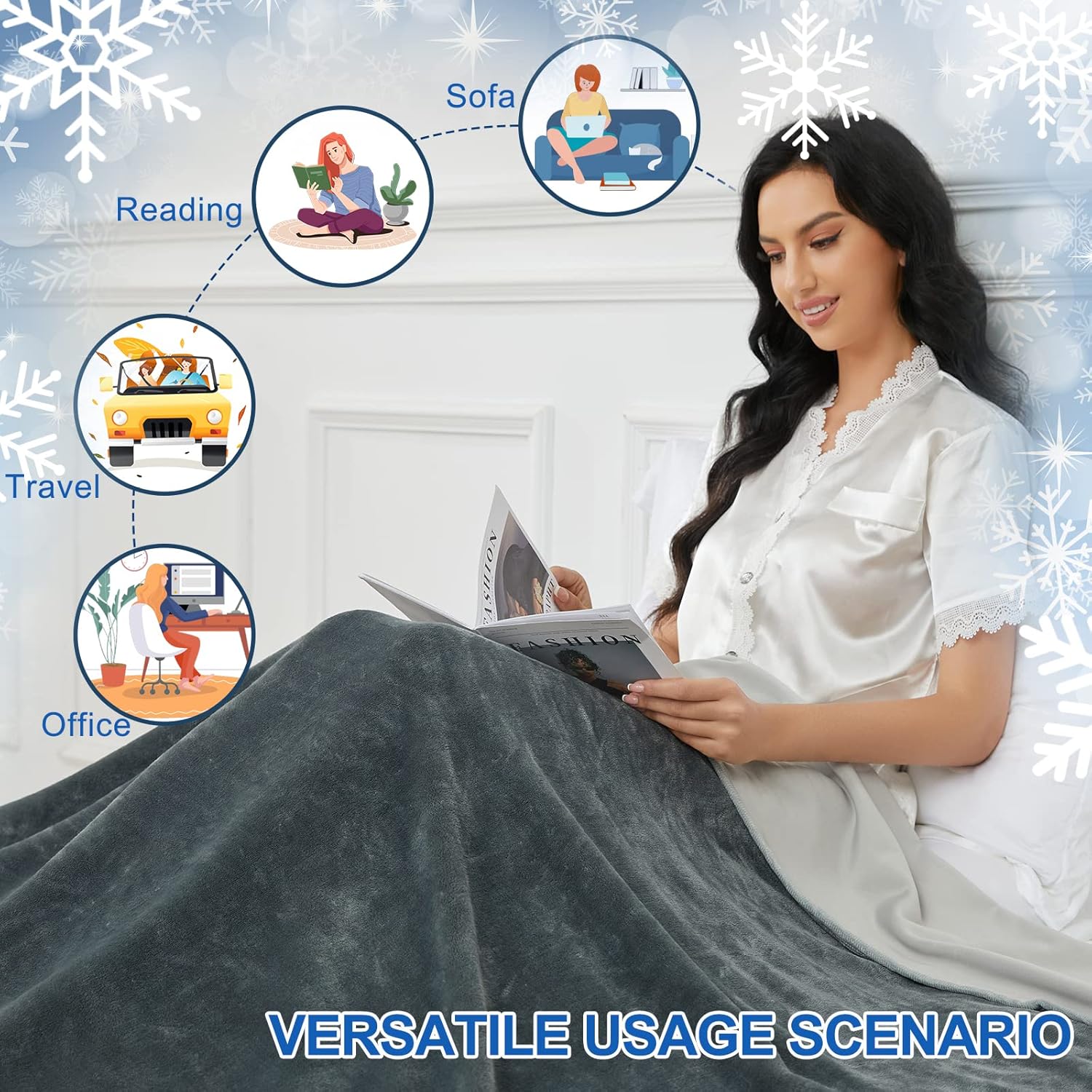 Fotgear Cooling Blankets for Hot Sleepers - Double-Sided Soft Bed Throw Summer Blankets, Q-Max>0.4 Technology Fabric, Breathable Cold Bed Blanket for Night Sweats Sofa Home Office - 59"x79", Gray