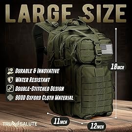 Tru Salute 45L Military Tactical Backpack Large Army 3 Day Assault Pack Molle Bug out Bag Rucksack (Amy Green)