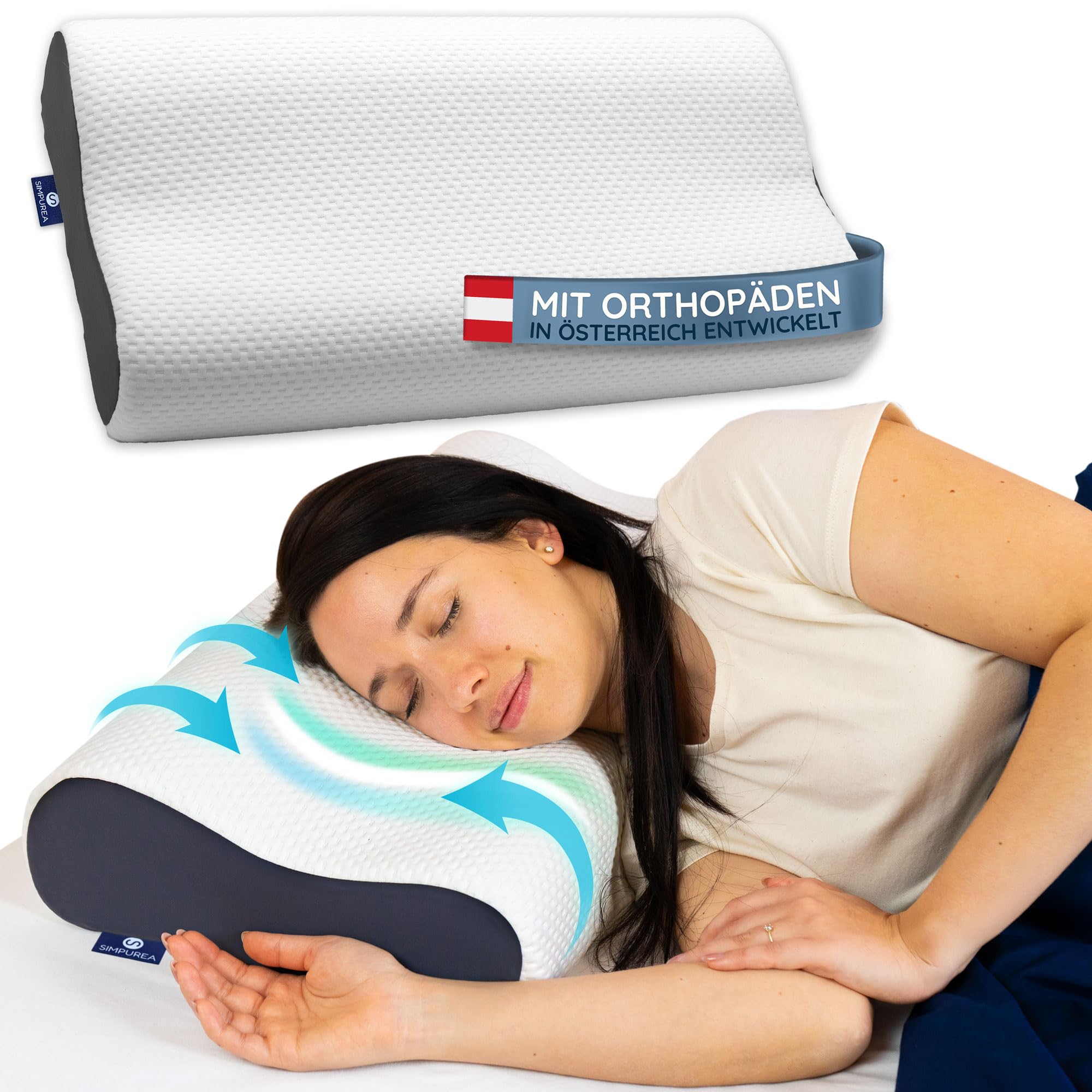 Oreiller orthopédique « Panda » - Oreiller cervical ergonomique avec mousse à mémoire de forme respirante et trous d'aération - Pour les personnes dormant sur le dos, sur le côté et sur le