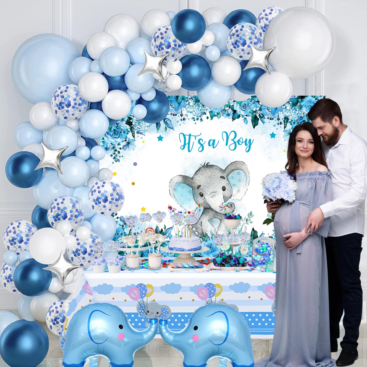 Blue Elephant Baby Shower Balloon Arch Baby Shower Elephant