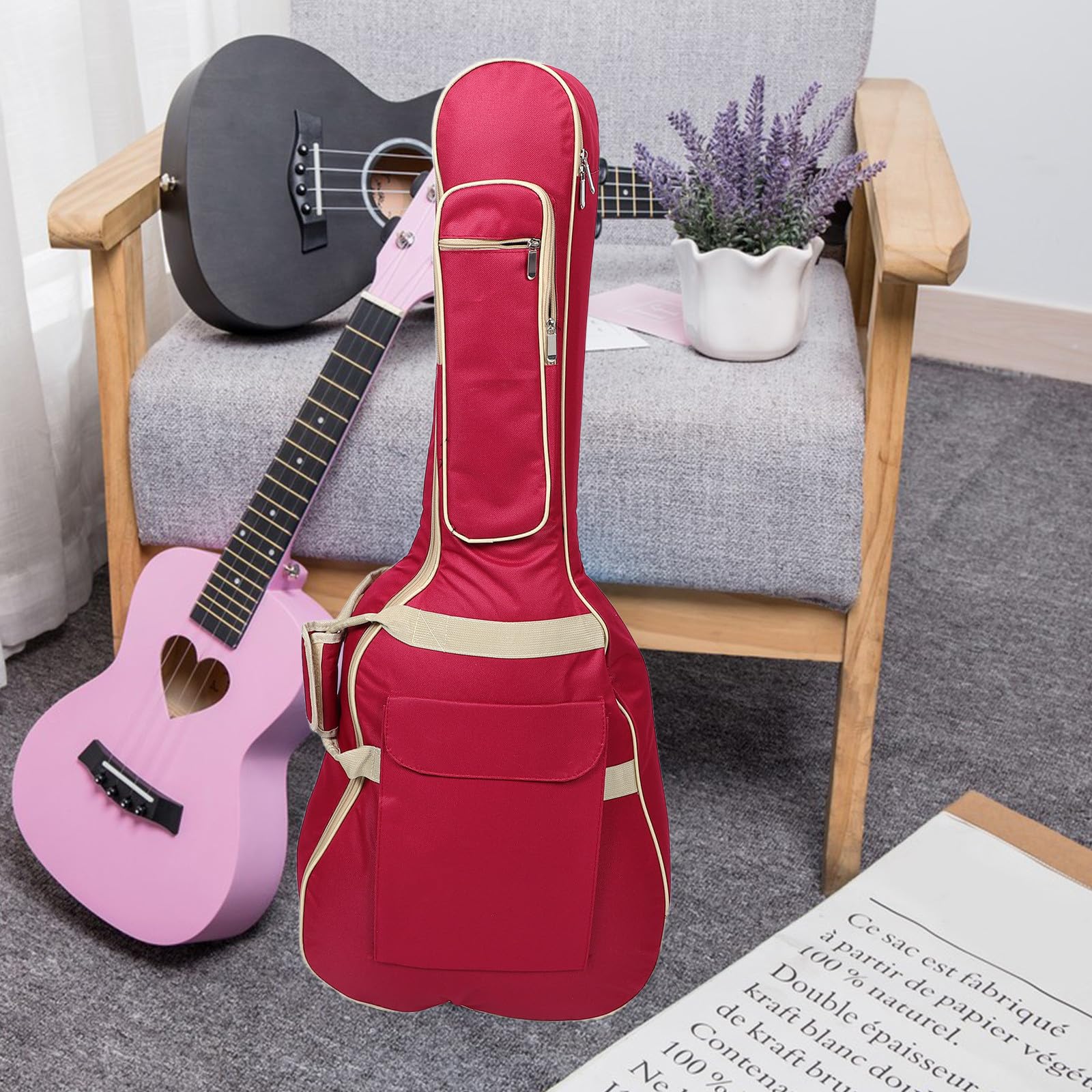 UPKOCH Pokrowiec na gitarę: pokrowiec na gitarę basową, akustyczną i klasyczną - 41-calowy, wodoodporny, wyściełany pokrowiec z paskiem na ramię i uchwytem ułatwiającym przenoszenie