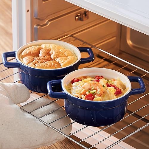 Miniatura 7 de Lareina Mini Cocotte - Cacerolas de cerámica de 12 onzas - Juegos de cacerolas de cocina con asas y tapa - Pequeños moldes para hornear, aptos para