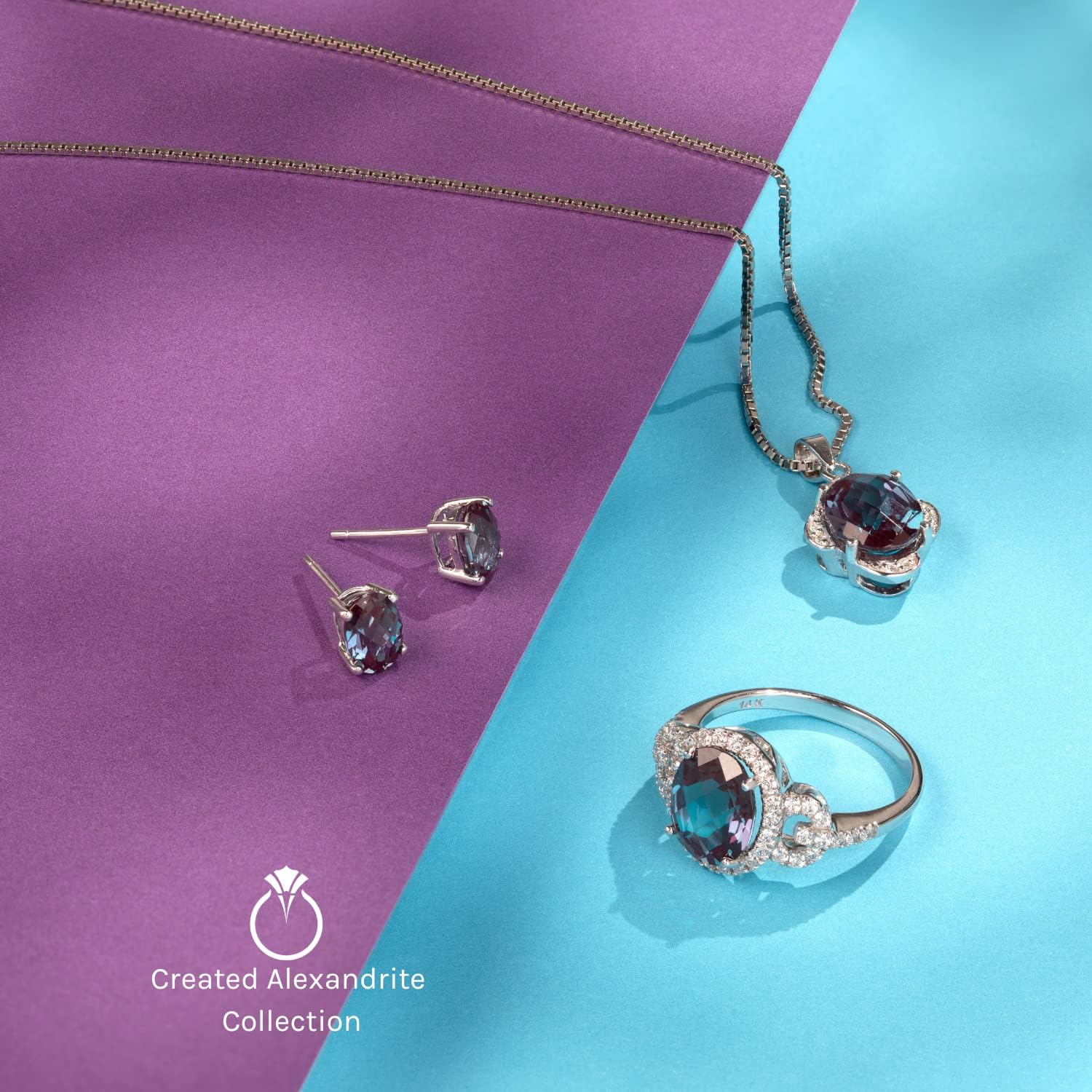 Peora Solid 14K White Gold Created Alexandrite and Genuine White Topaz Open Infinity Earrings for Women, Color-Changing 5 Carats total Cushion Cut 8mm, Hypoallergenic, Friction Backs,