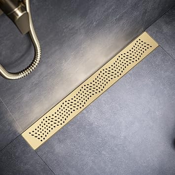 Linear Shower Drain 36 Inch Rectangular, Brushed Gold 304 Stainless Steel Shower Drain, 51L/Min Fast Drainage Floor Linear Drain, US Standard CUPC Certified, Zirconium Gold, SD-102-36ZG