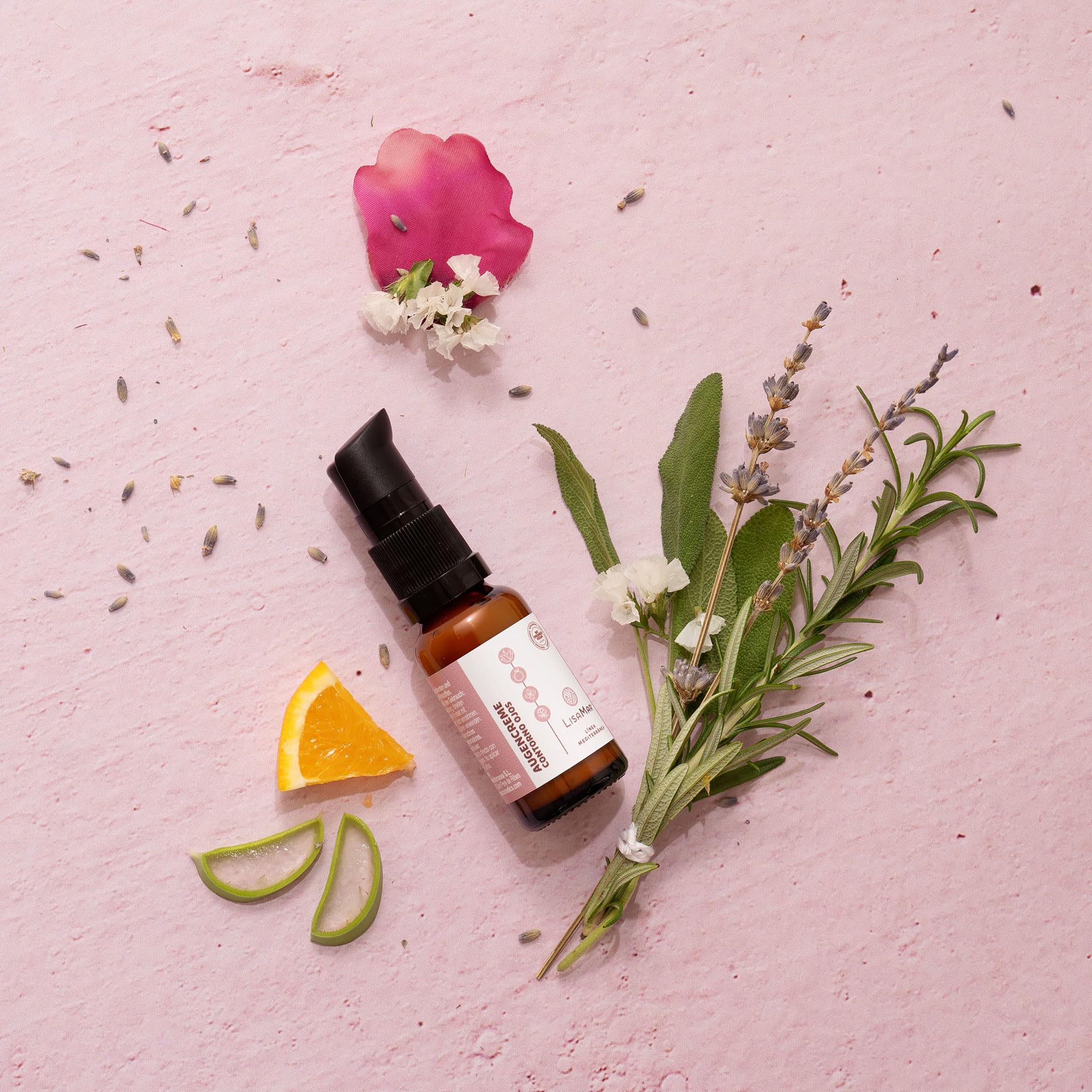 LisaMar® Naturkosmetik Set mit Gesichtscreme Anti Aging mit Hyaluron & mediterranen Ölen und Augencreme gegen Tränensäcke, Falten und Augenringe.