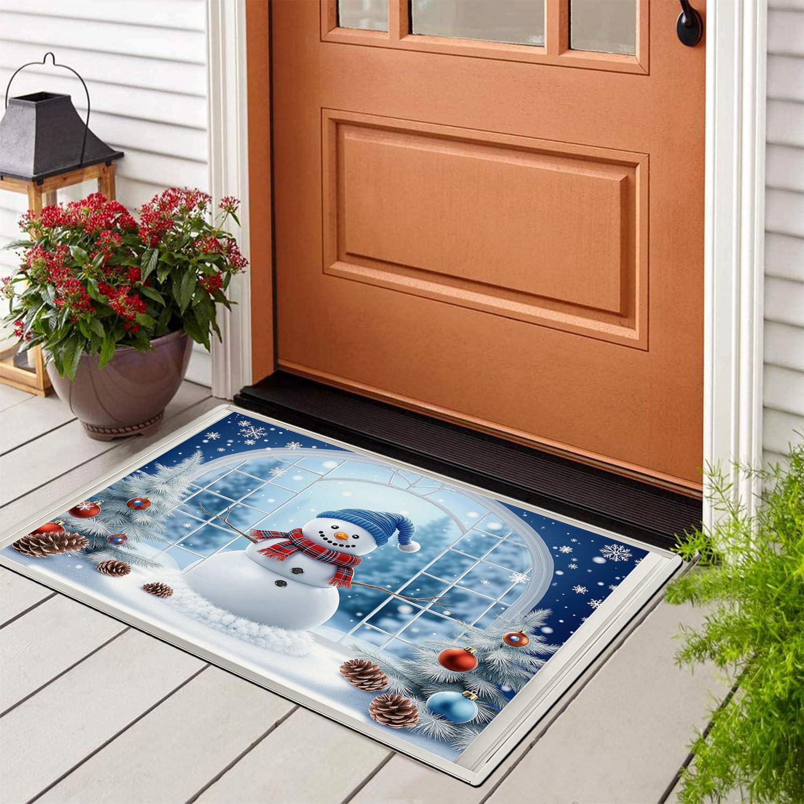 Muñeco Nieve Navideño Árbol Navidad Alfombras Antideslizante, Dibujos Animados Navideños Felpudo para Salón Dormitorio Hogar & Sala de Juegos, Azul Alfombra para Decoración Hogareña, 80 x 120 cm