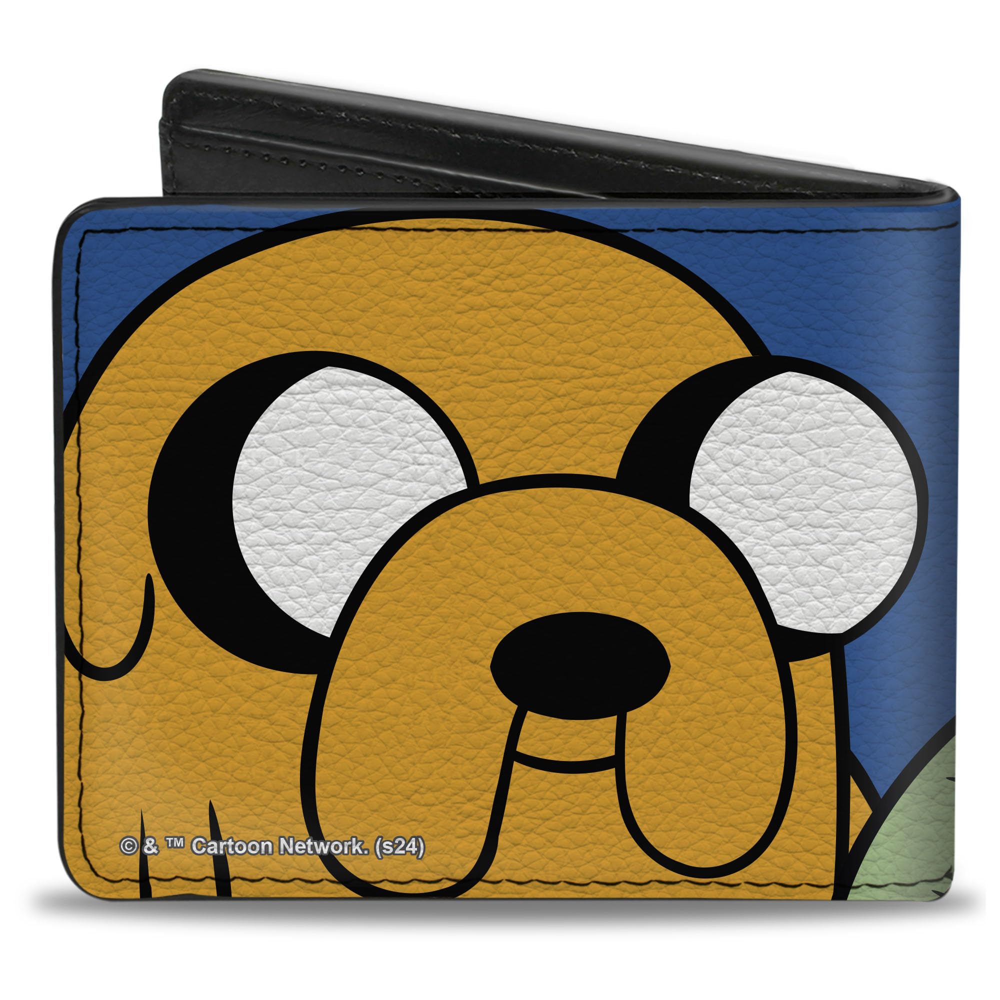 Buckle-Down Cartoon Network Bifold Wallet with Standard Billfold and Card Slots, Adventure Time Jake and Finn Face Close Up Blue, Vegan Leather