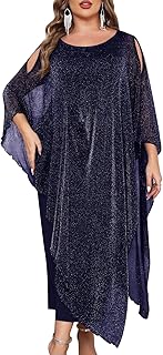 CYCLAMEN Plus Size Sparkly Formal Dress Maxi Long Cape Overlay Wedding Guest Cocktail Mother of Bride Outfit Evening Gown