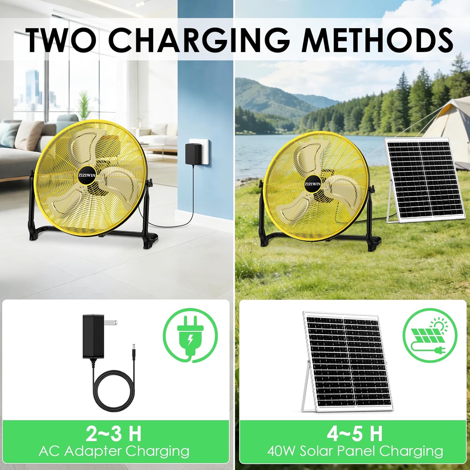 20'' Large Solar Fan, Battery Operated Camping Fan for Outside, Portable Rechargeable Cordless Floor Fan, 360° Tilt, USB Output, Wireless, for Home Garage Outdoor Patio Gazebo Greenhouse RV