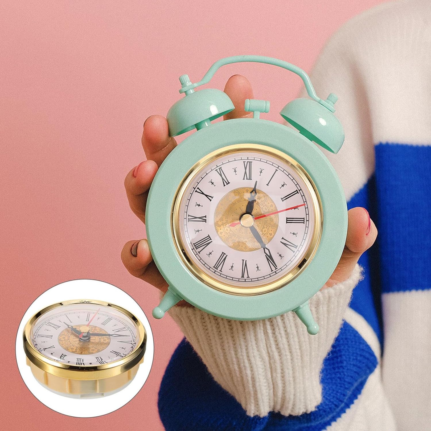 OSALADI Vintage Round Clock Head Insert with Quartz Clock Movement Silent Roman Numeral Face 3.14 Inch Diameter DIY Replacement