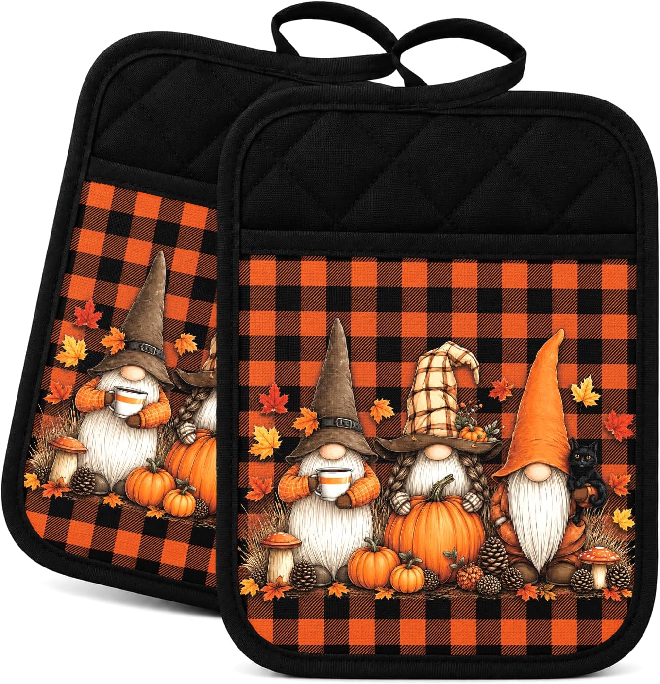 Fall Black Cat Pumpkin Pot Holders Heat Resistant 2 Pack Set