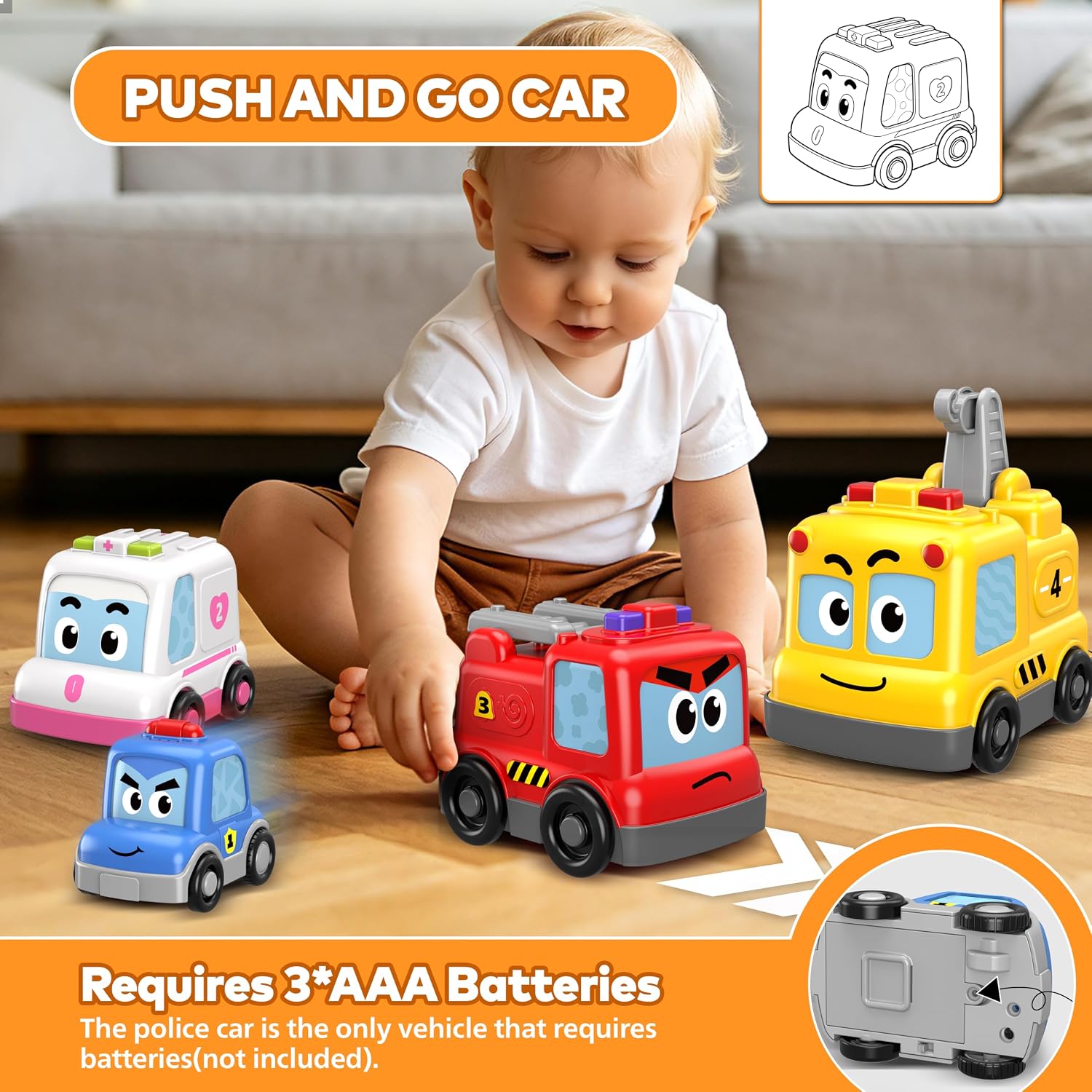 Bestbase 4-in-1 Montessori Toy Cars Set - Stacking Nesting Magnetic Toddler Toys 1-2, Sensory Toys with Lights, Music & Car Toys for Toddlers 1-3, Baby Toys for Boys Girls