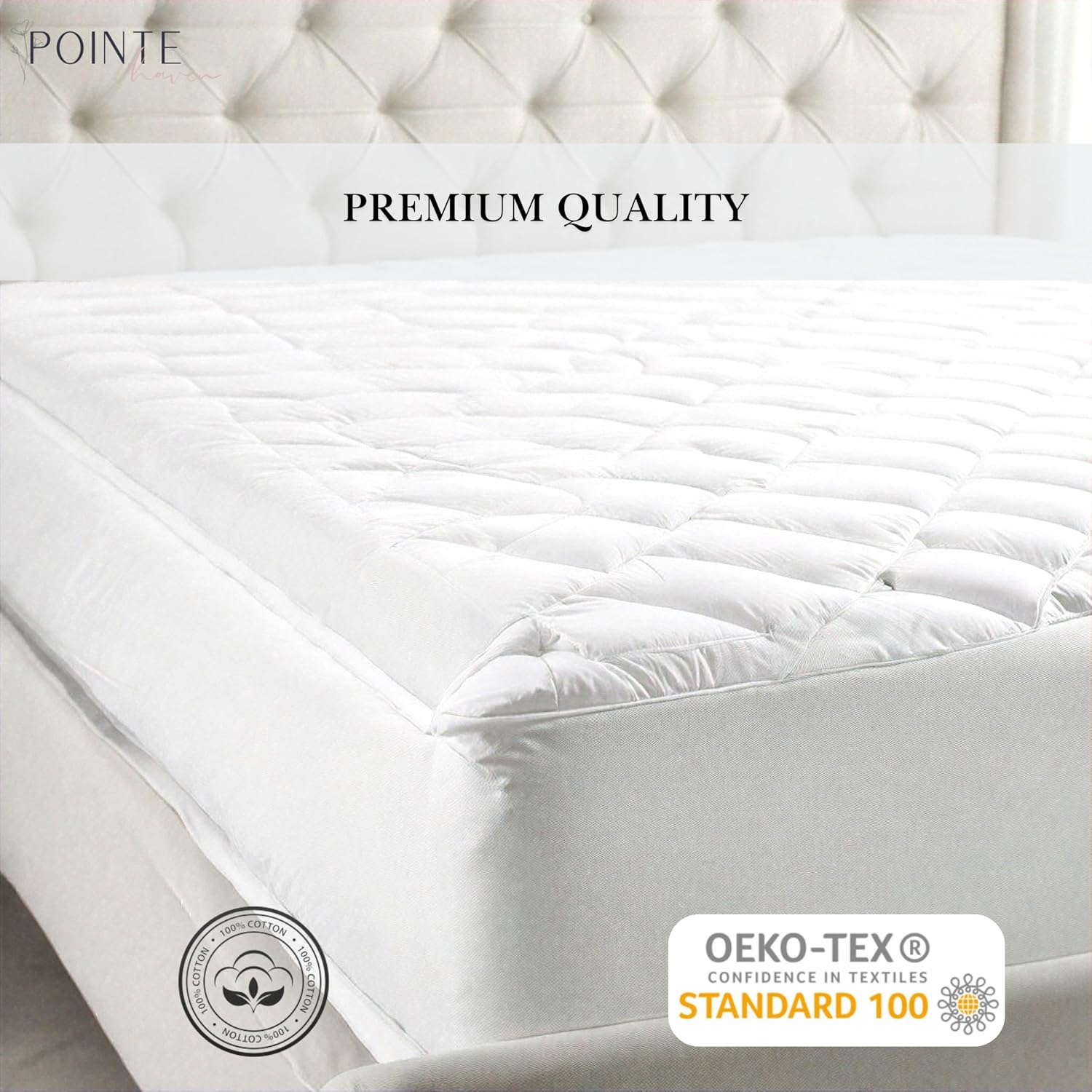 Pointehaven 240 Thread Count Cotton Percale Cooling and Hypoallergenic Deep Pocket Elastic All Around White Mattres Pad