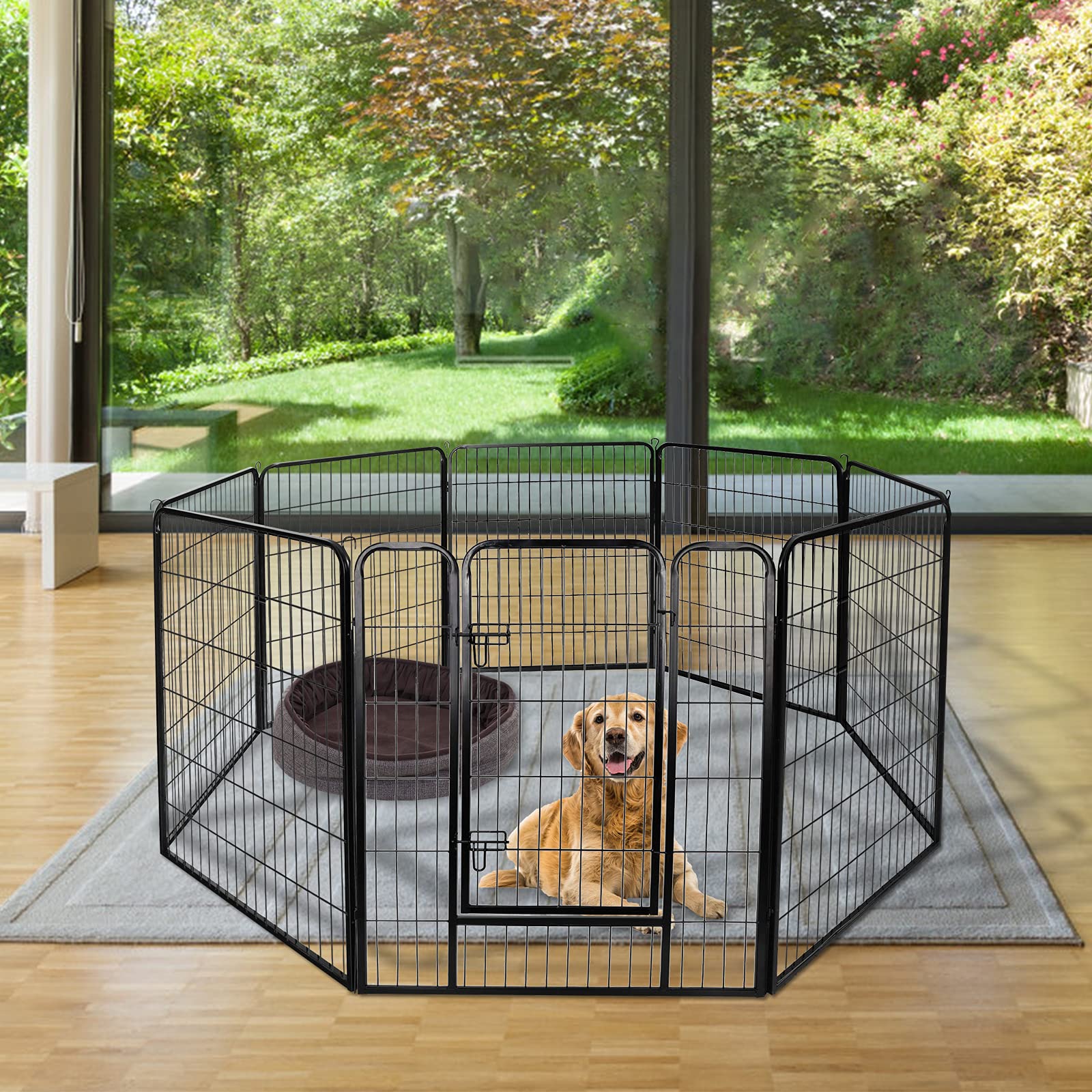 YUENFONG 8 Pièces Enclos pour Chiots Enclos de Jeu pour Chiots 80cm de Hauteur, Enclos de Jeu pour Chiens Enclos pour Chiens avec Porte, pour Chiens Lapins Animaux Domestiques (XL, 528x65x80cm)