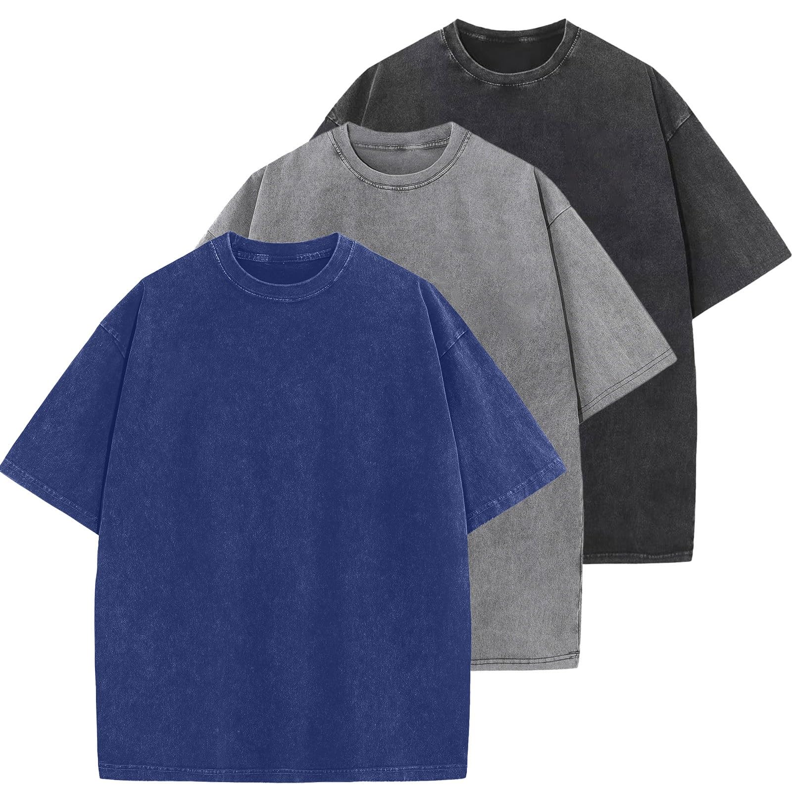 Herren-T-Shirts aus Baumwolle, übergroß, Unisex, Kurze Ärmel, lässig, lockere Waschung, einfarbig, Basic-T-Shirt