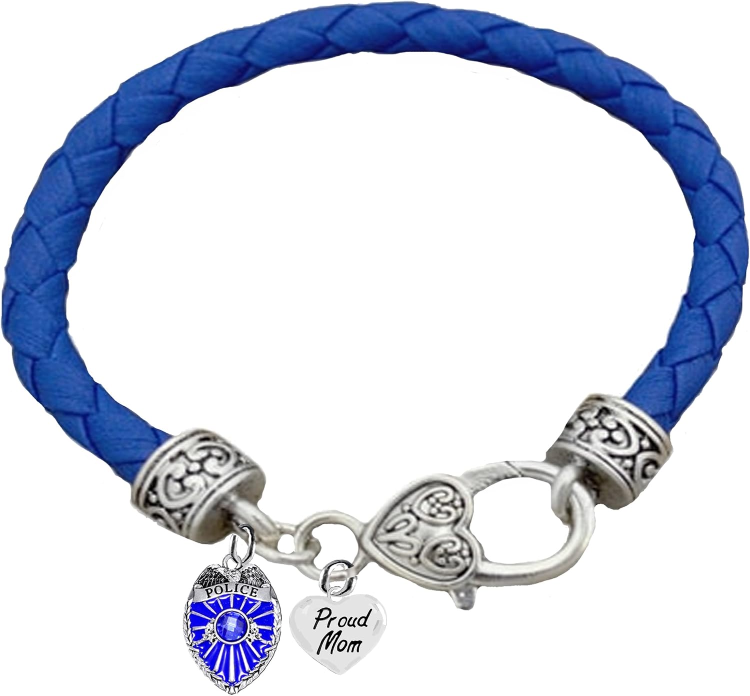 Cardinali Jewelry Policeman, Proud Mom, Blue Leather Bracelet, Hypoallergenic, Safe-No Nickel, Lead,or Cadmimum