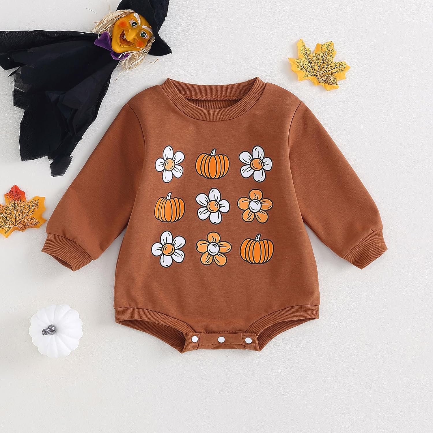 Halloween Baby Girl Boy Clothes Pumpkin Print Sweatshirt Romper Infant Long Sleeve One Piece Romper Fall Outfits - Image 2