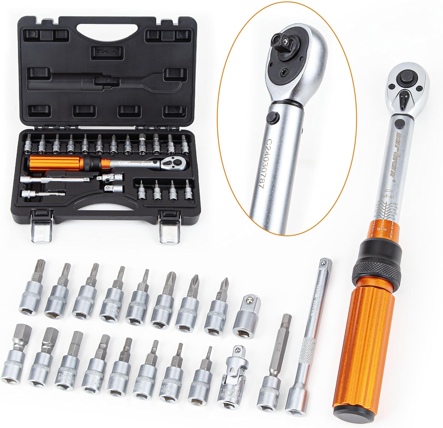CARTMAN 1/4-inch Drive Click Torque Wrench Dual-Range 20-240 LB.IN/2.26-27.12N.M for MTB E-Bike and Moto Maintenance