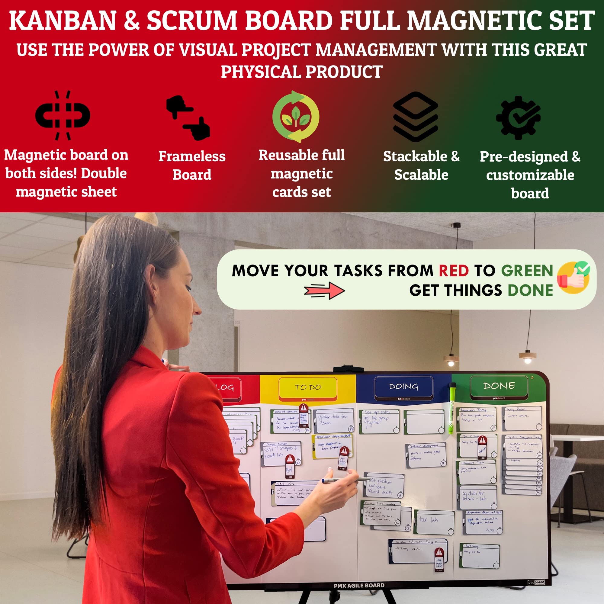 pmxboard Magnetic Scrum Board Kit, Kanban Board Kit, Full Combo Kit. Full Kanban Board Magnetic, Scrum Whiteboard Set. Use as Project Planning Board, Project Management Board. Premium Agile Board Kit - Image 3