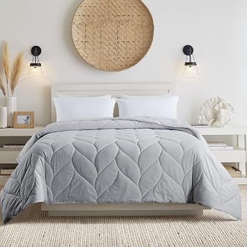 Waverly Microfiber All Season Down Alternative Comforter - Soft Microfiber Cover, Trendy Stitching Design, Machine Washable - Color Gray | Size Twin