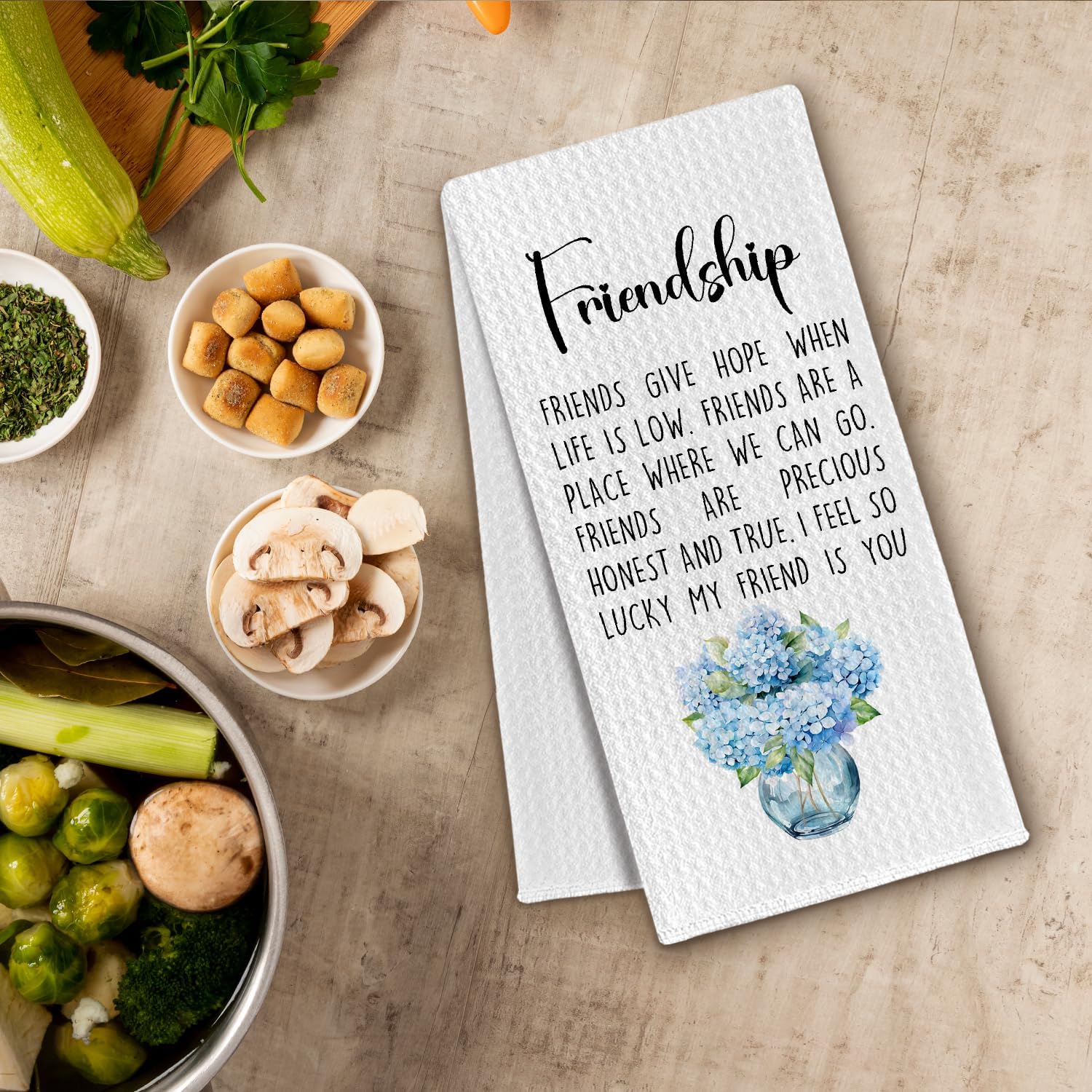 Friendship Gifts Kitchen Towel, Friend Hostess Bestie Birthday Gifts for Women, Friendship Blue Hydrangea Dish Tea Towels for Kitchen Decorative, 16x24 Inch - Image 3