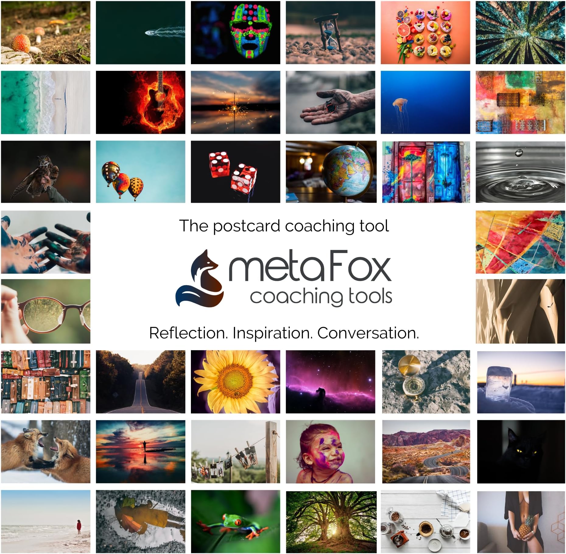 metaFox - 52 Inspirational Cards, Positive Affirmations & Motivational Postcards, Picture Cards For Coaching & Therapy, Mindfulness, Original Motivational Deck