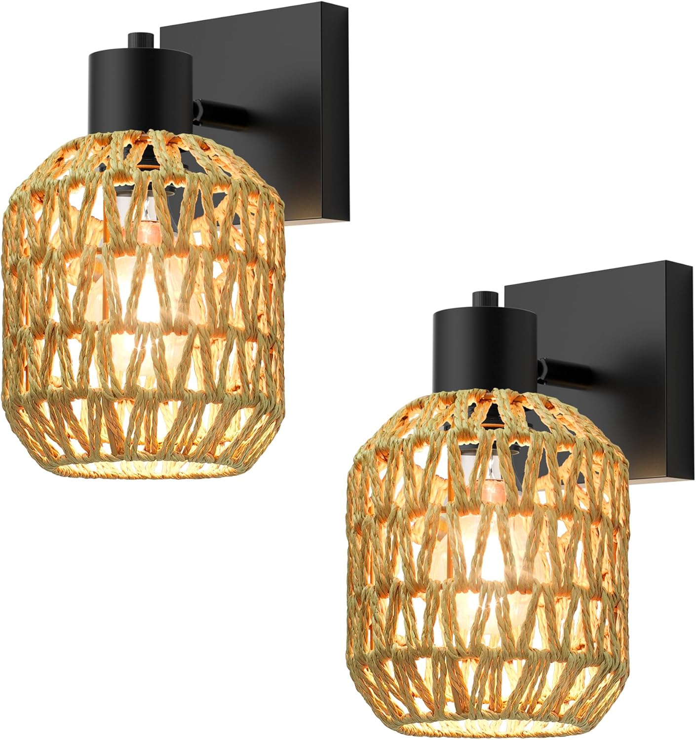 Amazon.com: Rattan Wall Sconces Set of Two, Boho Bathroom Vanity ...