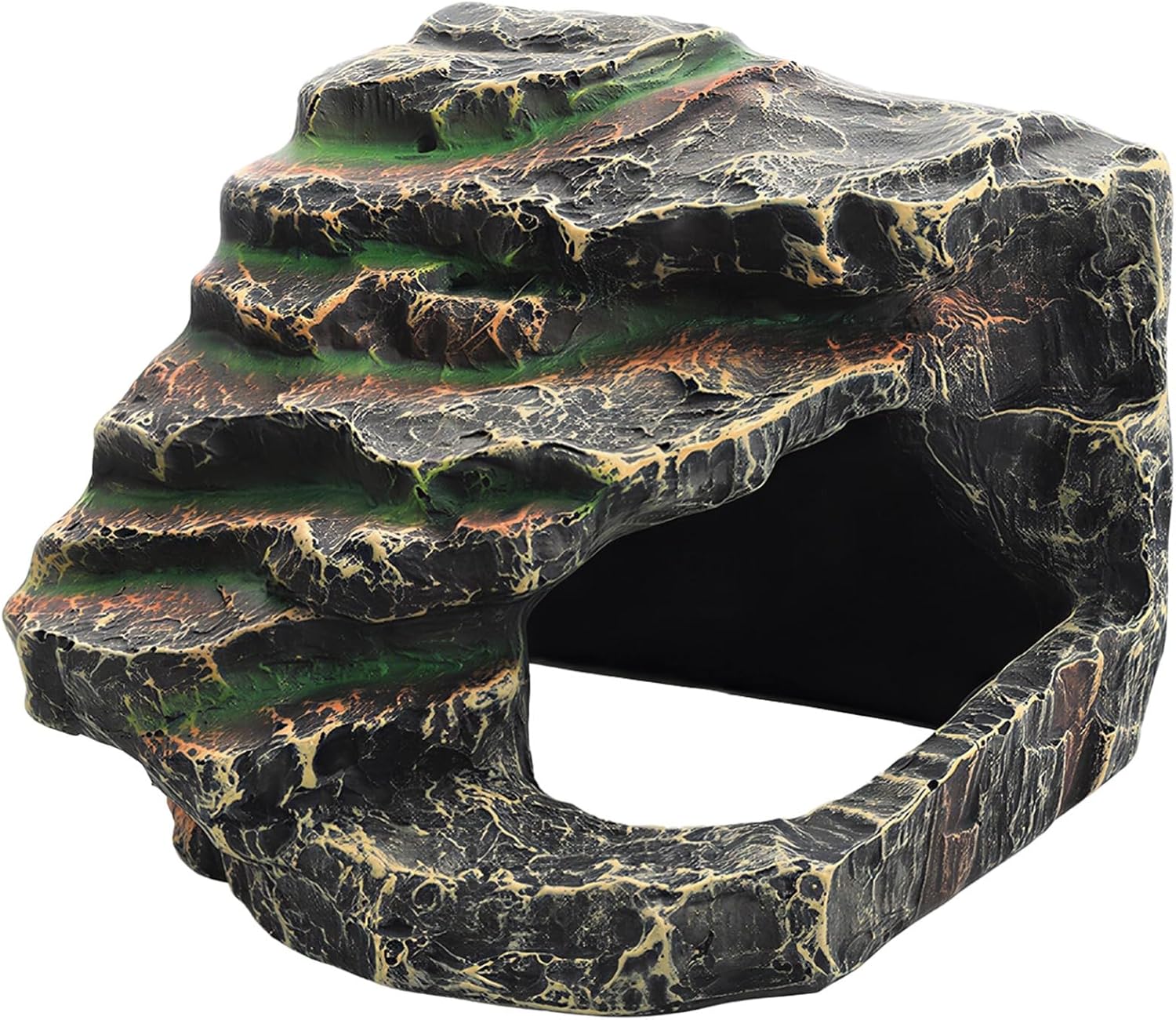 Bosreroy Turtle Basking Platform, Artificial Rock Cave with Multi-Level Steps, 7.1 in / 18 Cm Resin Reptile Hide for Turtle, Fish Tank Decor, Provides Natural Shelter, 29 Oz / 823 G