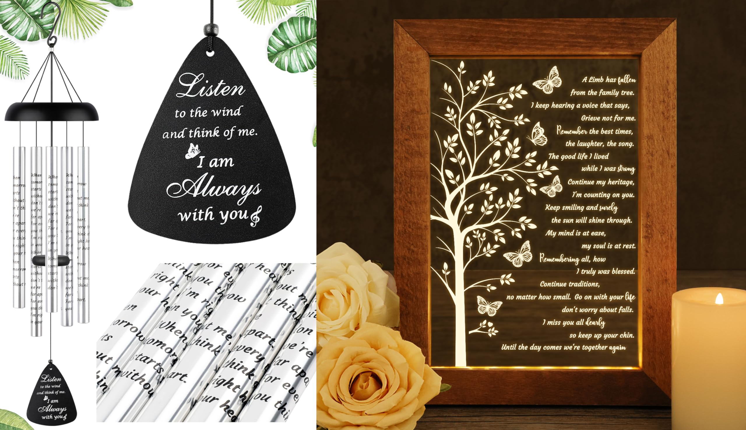 Fabuday Memorial Bundle Butterfly 23 - Memorial Gifts Wind Chimes & LED Shadow Box