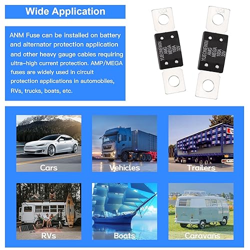 Miniatura 7 de Fusibles MEGAAMG de 100 A, 6 fusibles de 100 A MEGAAMG de alta corriente atornillados para automóviles, camiones, vehículos de construcción,