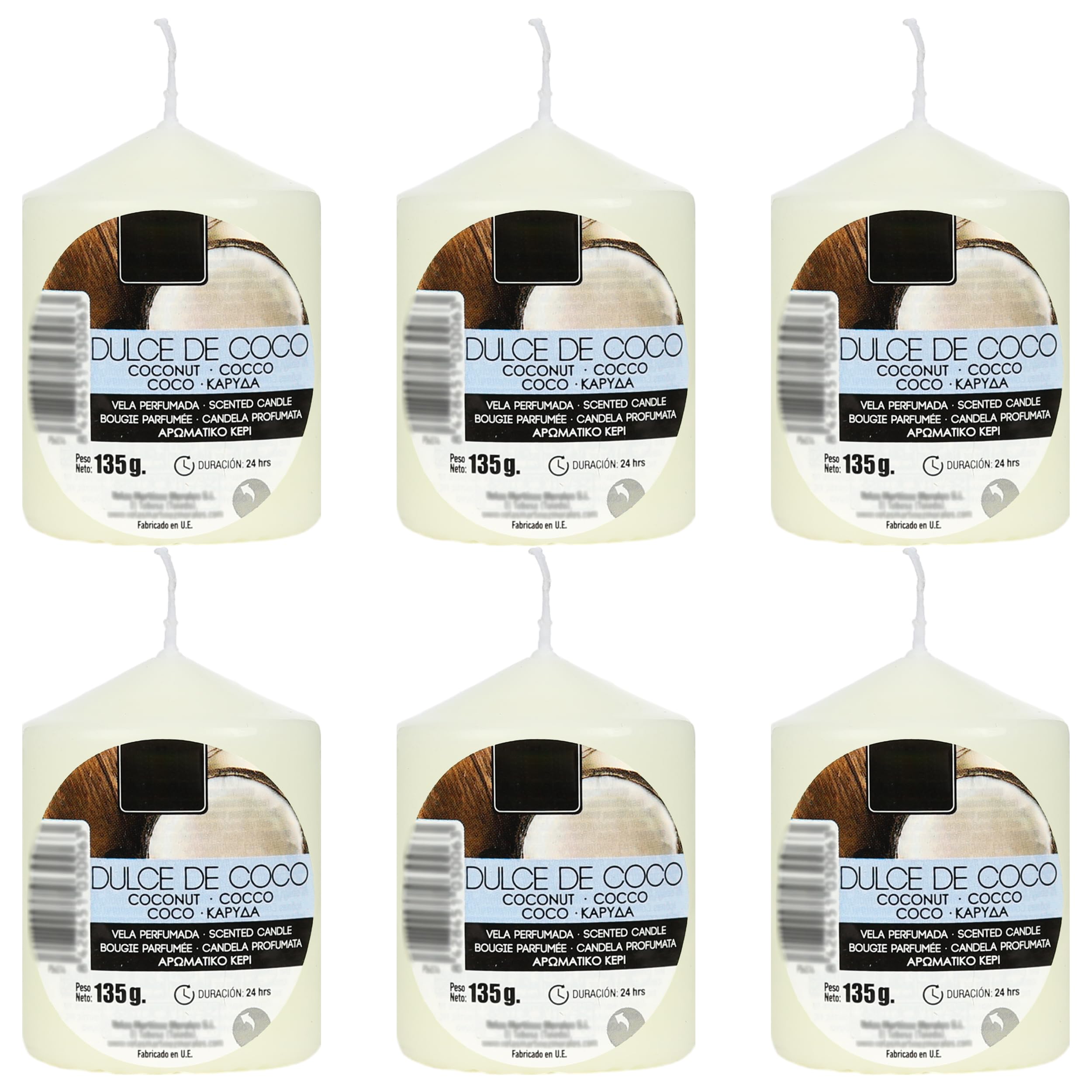 Bougies piliers noix de coco anti-odeur pour maison parfumée blanche 24h
