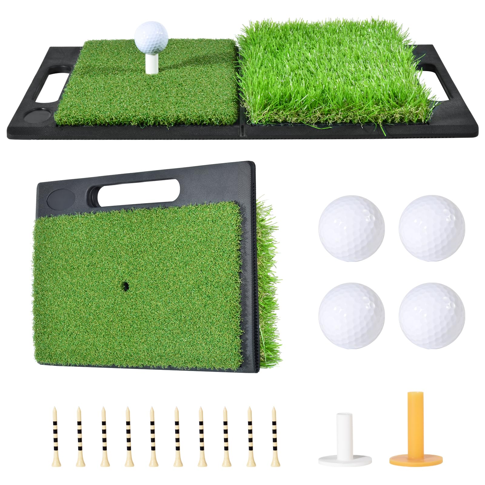 Golf Abschlagmatte 51 x 40 cm,Golf Übungsmatte mit 4 Golfbällen & Zubehör für Zuhause Indoor Outdoor Erwachsene