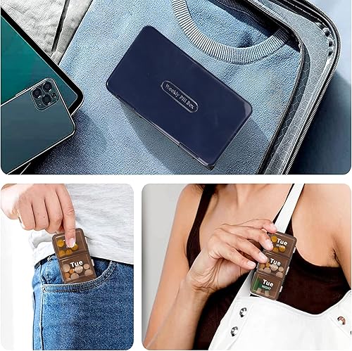 Miniatura 7 de Organizador de pastillas 3 veces al día, pastillero semanal para medicamentos, pastillero de viaje de doble cara para 7 días con soporte de respaldo