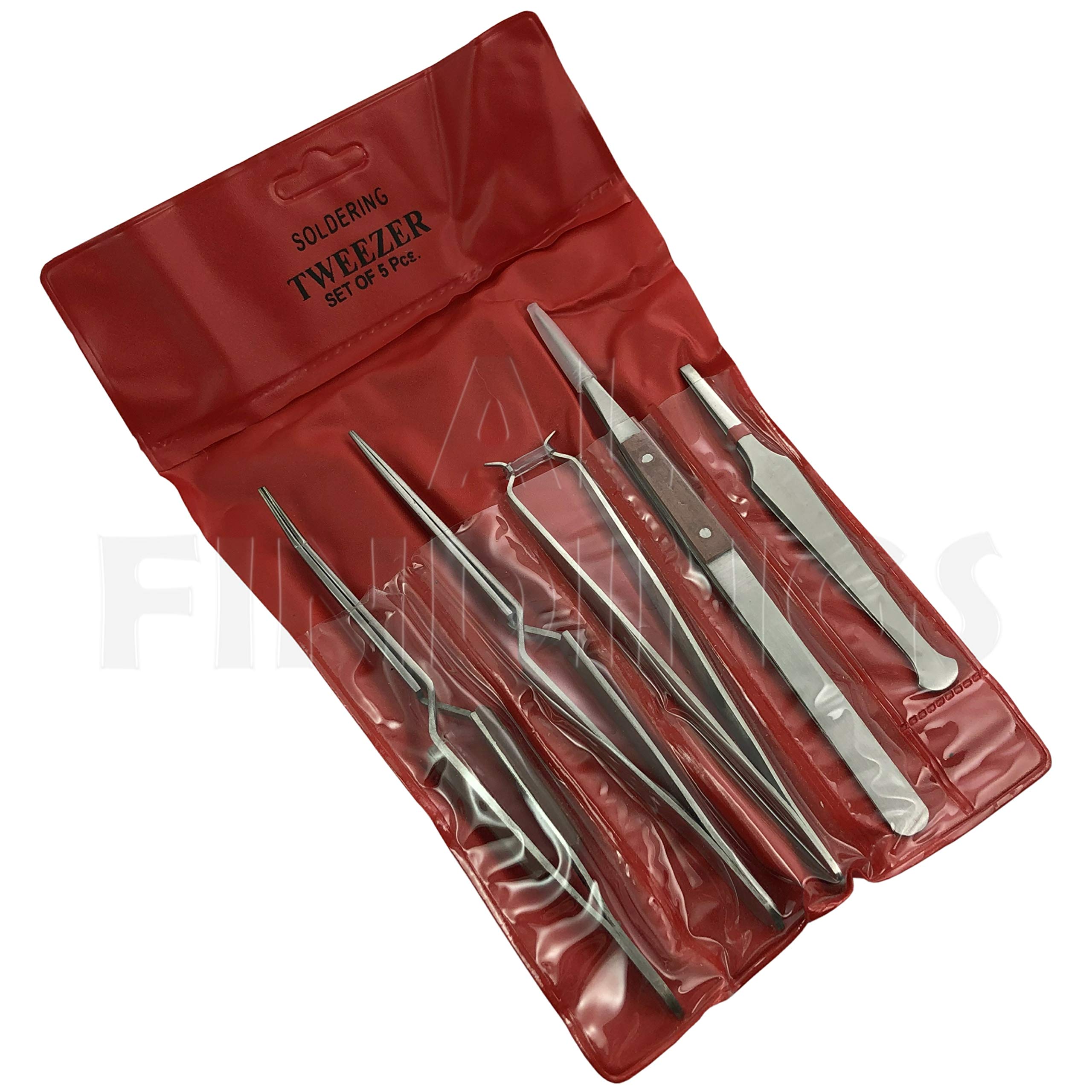 5 SOLDERING TWEEZERS : Angled & Straight Self Locking Watch Jewellers Hand Free Set (135)