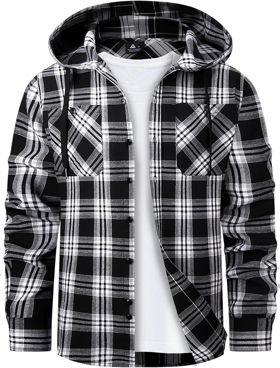 Mens Hooded Flannel Shirts Hoodie Shirt Lightweight Long Sleeve Casual Plaid Button Down Jackets Stylish with Pocket
