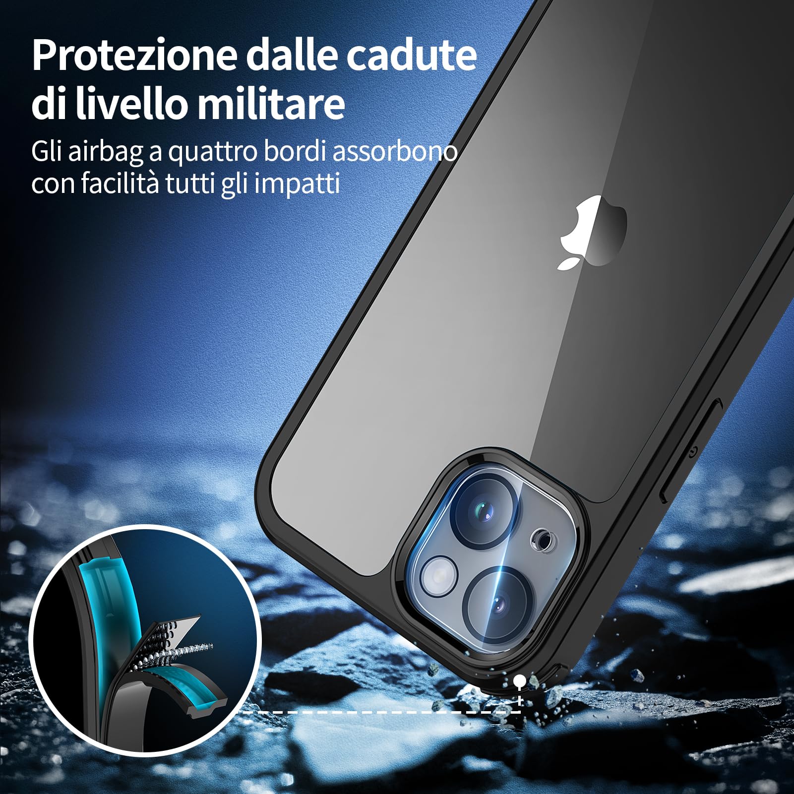 seacosmo Cover per iPhone 15, [9H HD] Integrata Vetro Temperato Schermo e Pellicola Fotocamera 360 Gradi Antiurto Case Rugged Doppia Protezione Custodia per iPhone 15, Nero