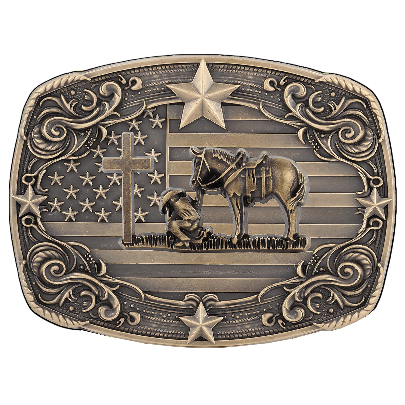 Western Cowboy Vintage Rodeo Cross Prayer Horse Belt Buckle Men