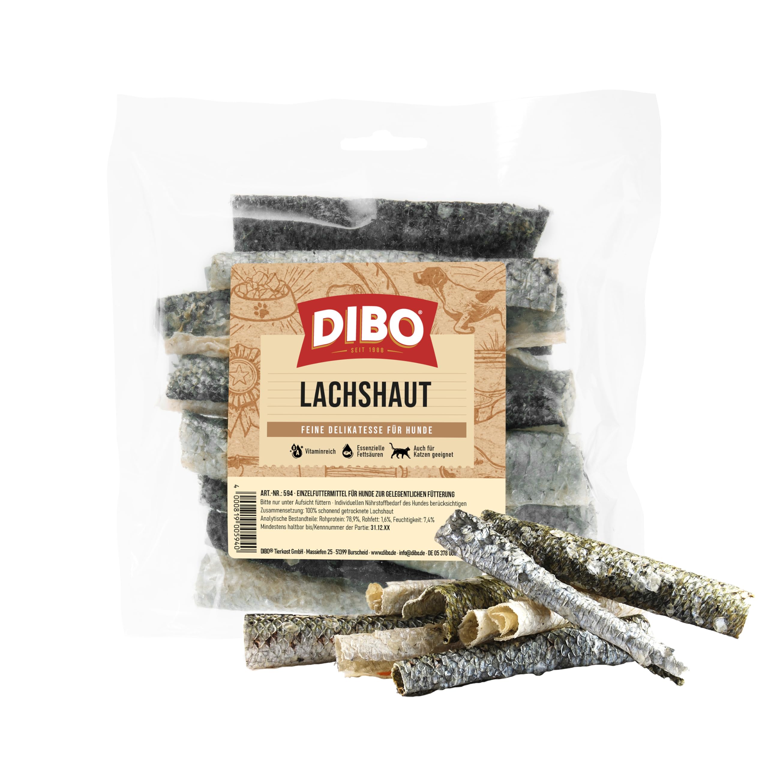 DIBO salmon skin, 50g bag, small snack or treat for between, dog food