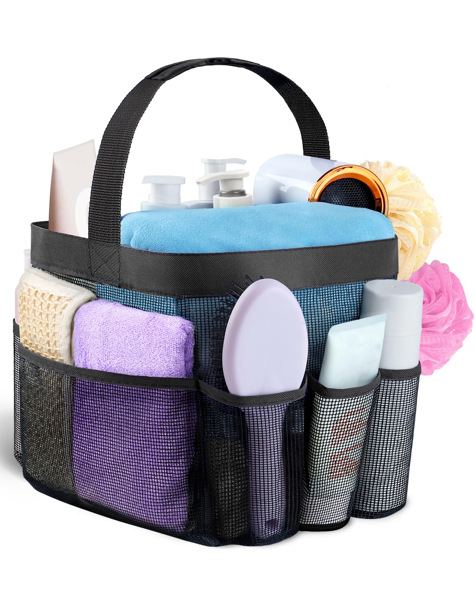 Mesh Shower Caddy Portable for College Dorm Room Essentials with 8 Pockets, Hanging Caddy Dorm Basket, Quick Dry Shower Bag for Bathroom
