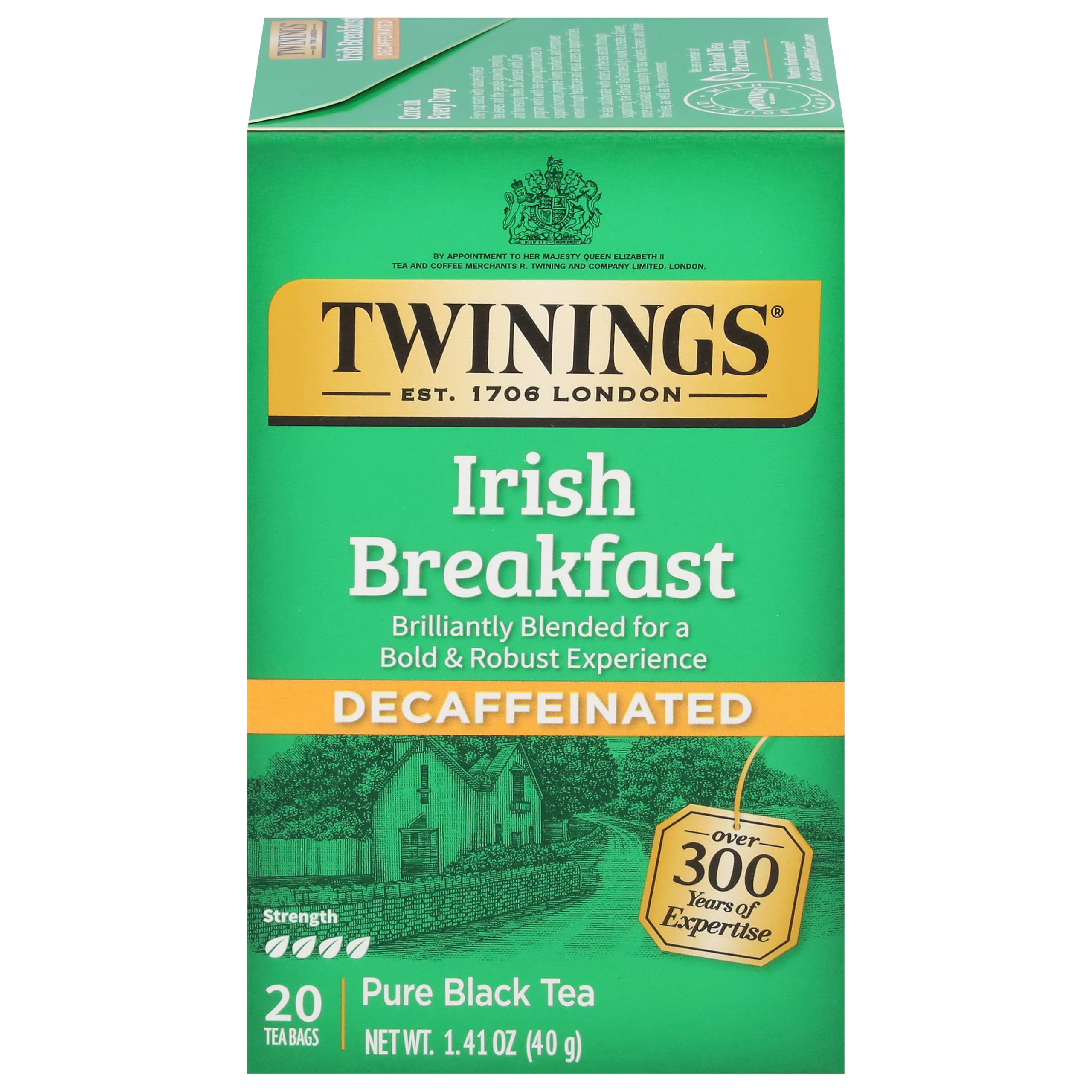Decaffeinated Irish Breakfast Black Tea Individually Wrapped Bags, 20 Count (Pack of 1), Flavourful, Robust, Enjoy Hot or Iced, 20 Teabags