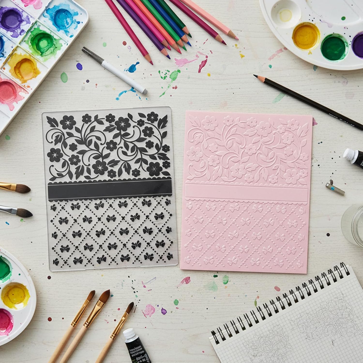 Yuanchu 3D Plastic Embossing Folder Template for Card Making, Texture Bow Flowers 4.7x5.9 Inch for DIY Scrapbooking Paper Handmade Crafts Scrapbooking Arts Supplies Scrapbook Decor