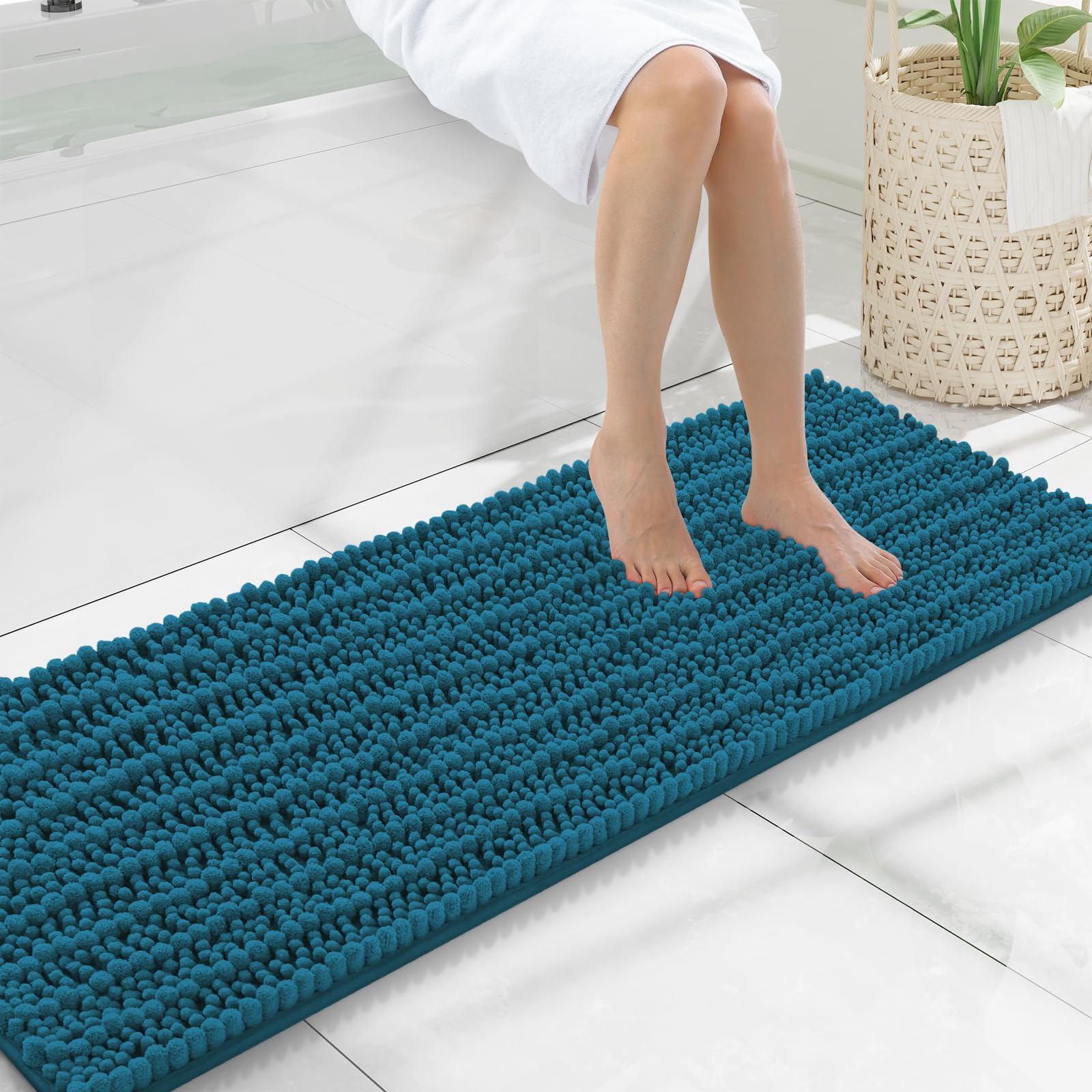 Smiry Bathroom Rugs Mat 47x17, Extra Soft Absorbent Chenille Bath Rugs, Non Slip Rubber Backing Machine Washable Quick Dry Bath Mats for Bathroom