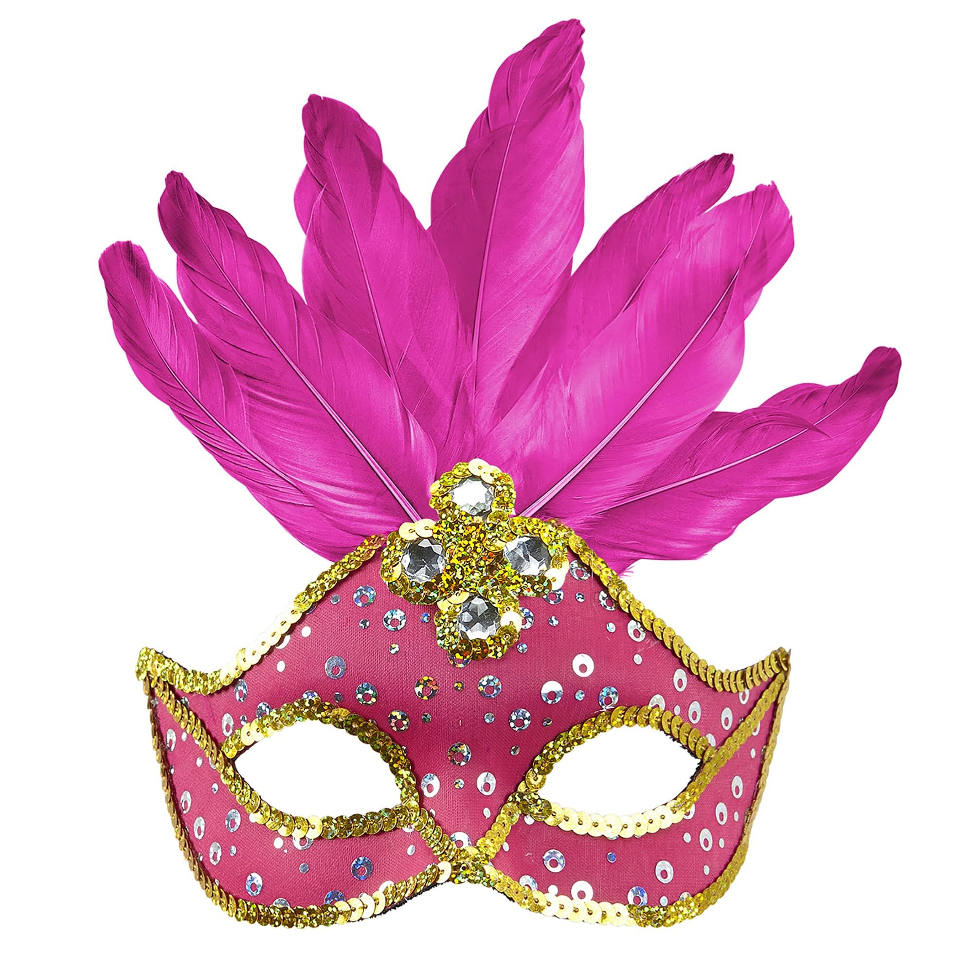 WIDMANN Karnevalsmaske – Rosa Mit Strass & Federn, Elastisches Band, Für Damen