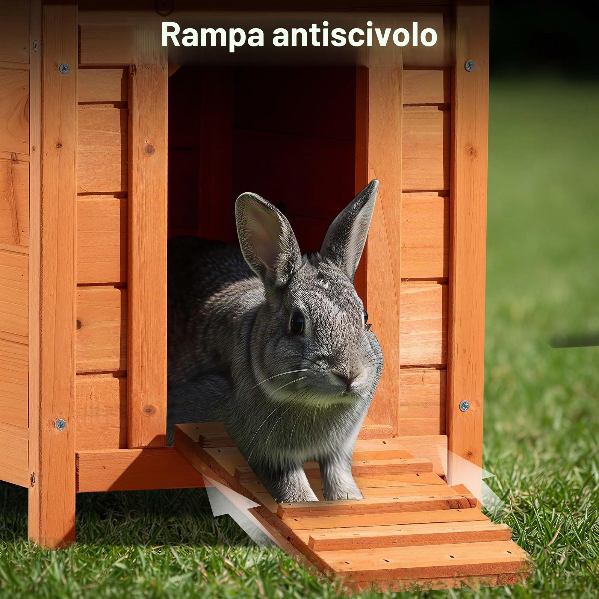 Wiltec Cuccia per gatti 420 x 515 x 430 mm in legno di abete rosso, casetta per conigli con tetto incernierato, guarnizione in bitume, conigliera per animali da giardino/balcone