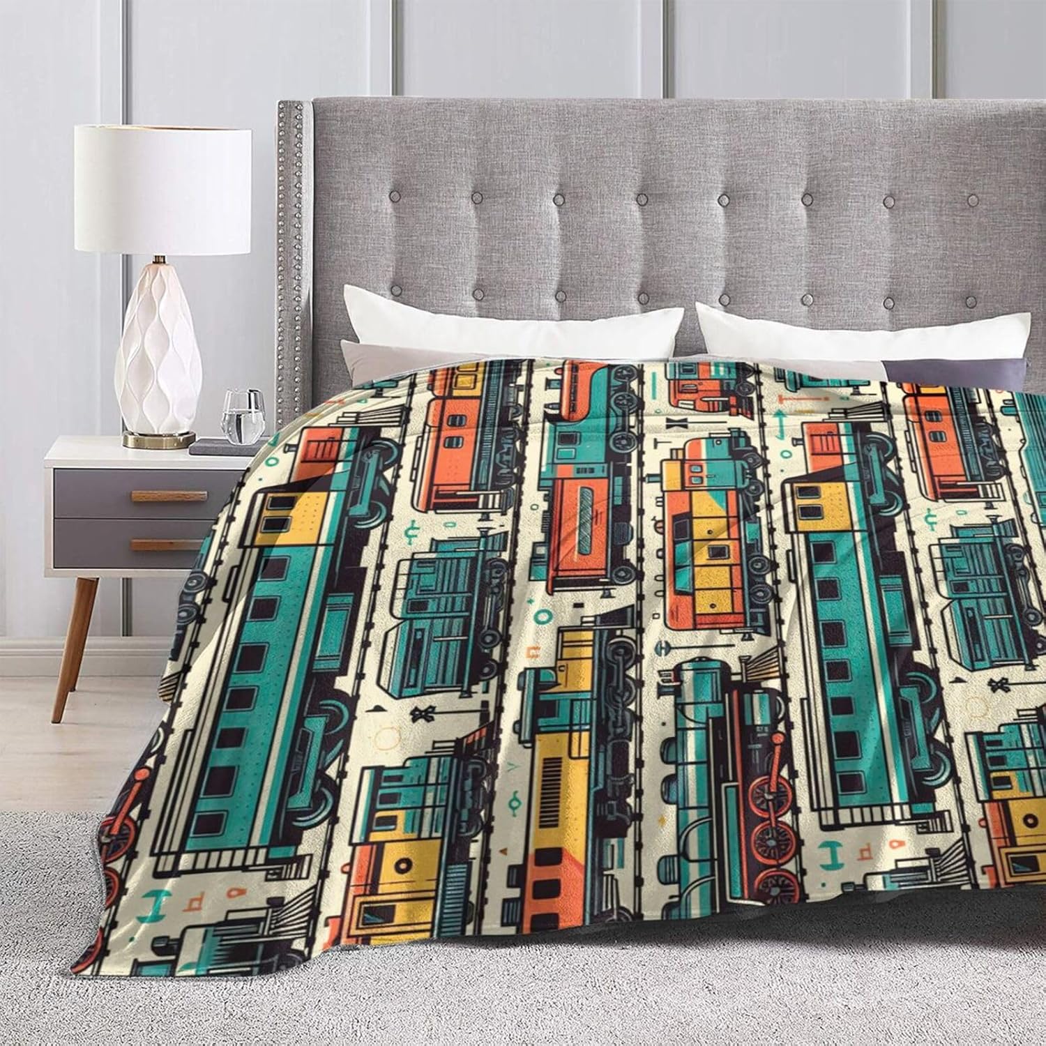 Train Blanket for Women Men, Cute Train Themed Design Printed Throw Blankets for Teens Adults Lap, Couch Bed, Warm Soft Cozy Blanket, 60"x 80"