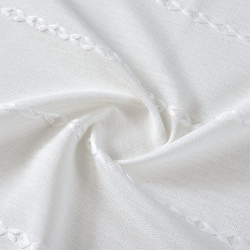 Vista 7 de RoomTalks White Boho Kitchen Valances for Windows Rod Pocket 18’’L x 52’’W Embroidered French Striped Modern Farmhouse Chic Textured Tassel Curtain