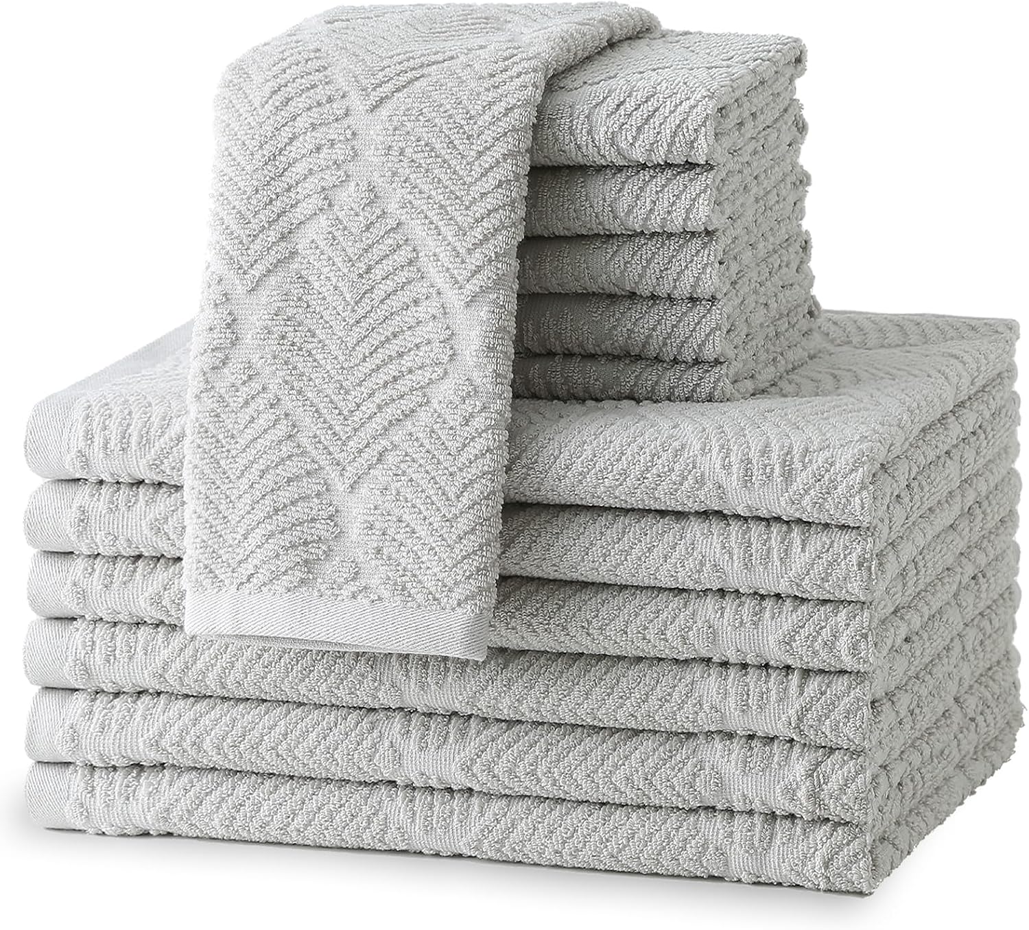 12Pack Kitchen Towels and Dishcloths Set, 16 x 25 inches Kitchen Towels and 13 x 13 inches Dishcloths, Kitchen Towels Set with Hanging Loop, for Kitchen Drying, Cleaning