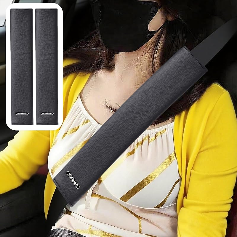 Capa acolchoada para cinto de segurança WEIHAO em couro PU, extra longa 33 cm, preta – 2 unidades
