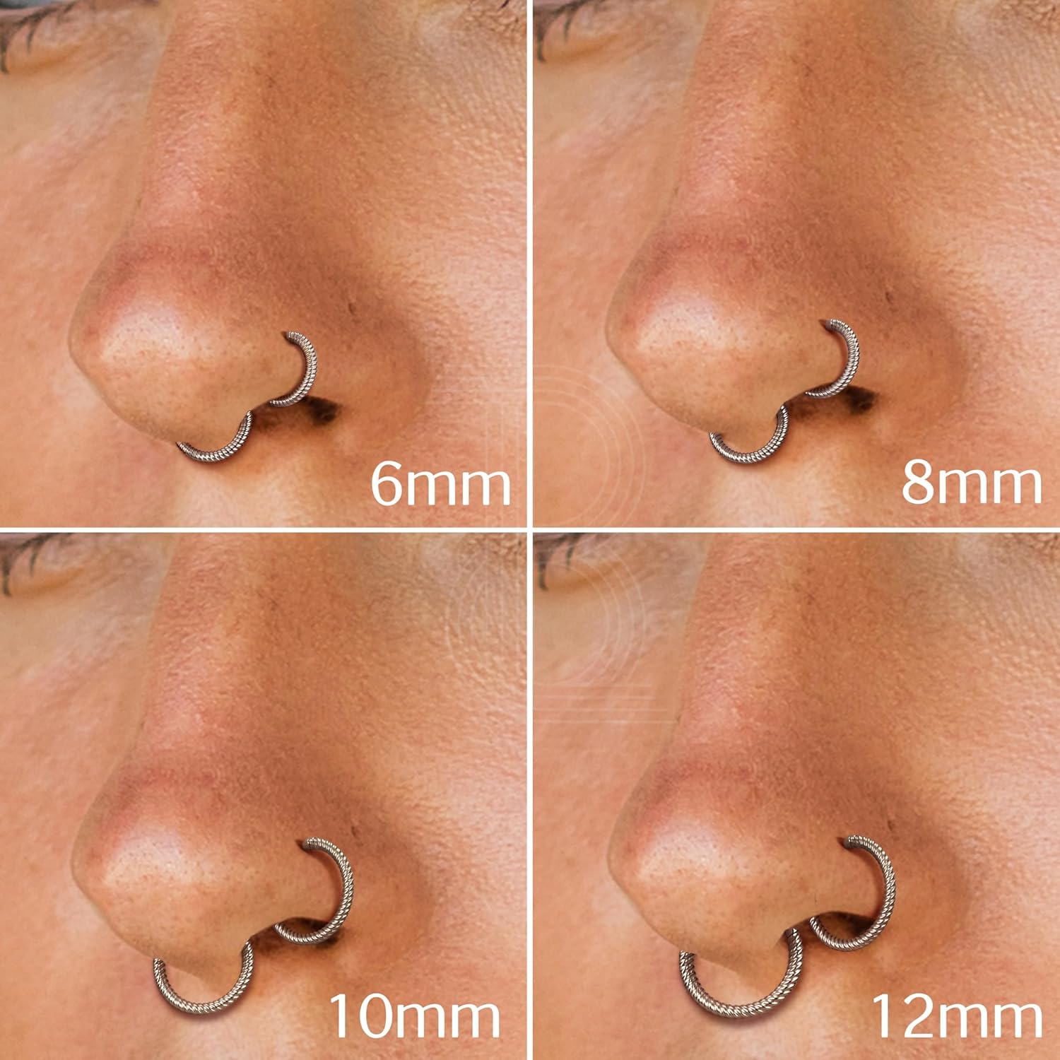 BodyBonita Hinged Nose Rings Hoops - 316L Surgical Steel Twisted Seamless Clicker Cartilage Earrings Septum Rings Jewelry Conch Piercing Tragus Rook Daith Helix Women Gold Plated/Black/Silver 16G/18G - Image 5